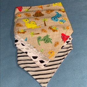 Set of 4 new baby boy snap bandanna-style bibs, cotton with terrycloth lining